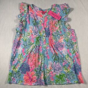 Lilly‎ Pulitzer Women's L Golda Top Shirt Celestial Blue Cay to My heart NEW